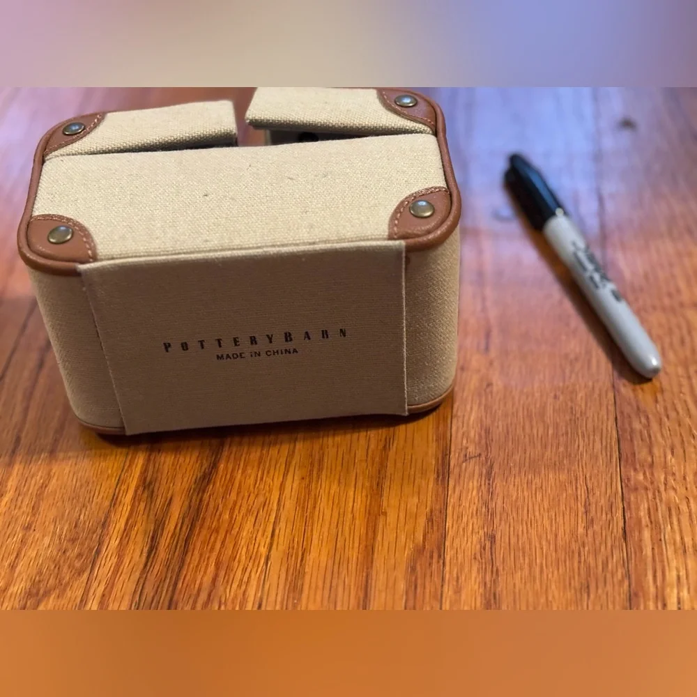 Pottery barn Tan and Brown Canvaswith Buckle bi-fold travel jewelry case